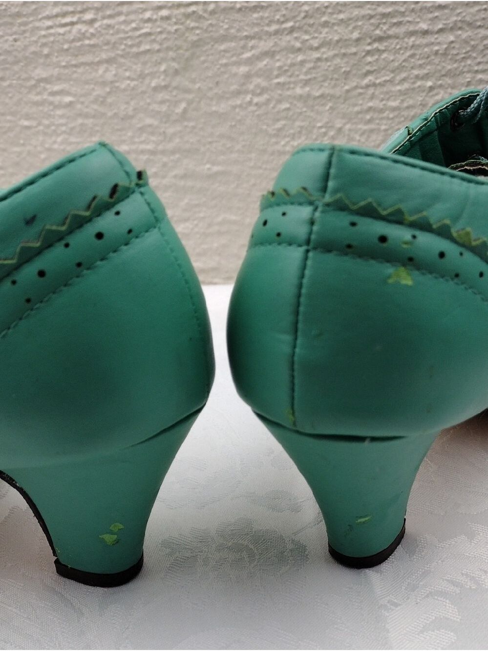 Machi Coca-01 Teal Leather Lace Up Scalloped Upper Heeled 1930 Style Oxford Shoe - Picture 16 of 16